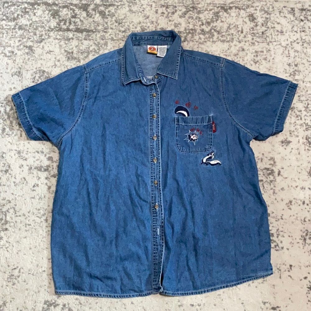 LOONEYĀ TUNES,EMBROIDERED,BLUEĀ JEANS,SHIRT/BLOUSEā